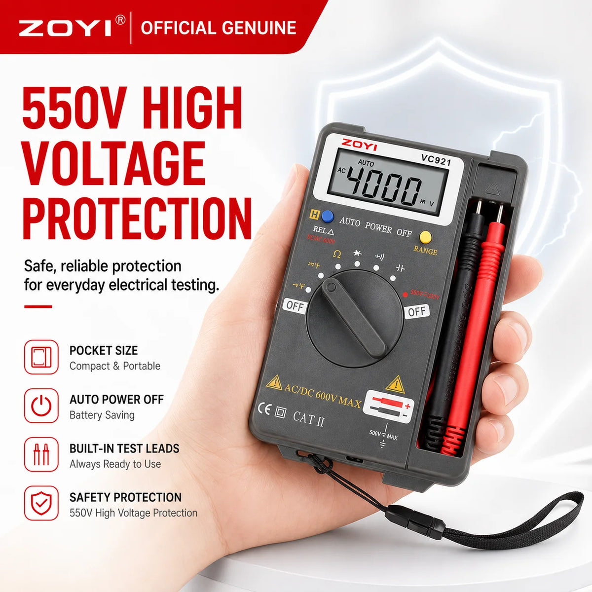 ZOYI Auto Range Digital Multimeter AC DC Pocket Voltmeter