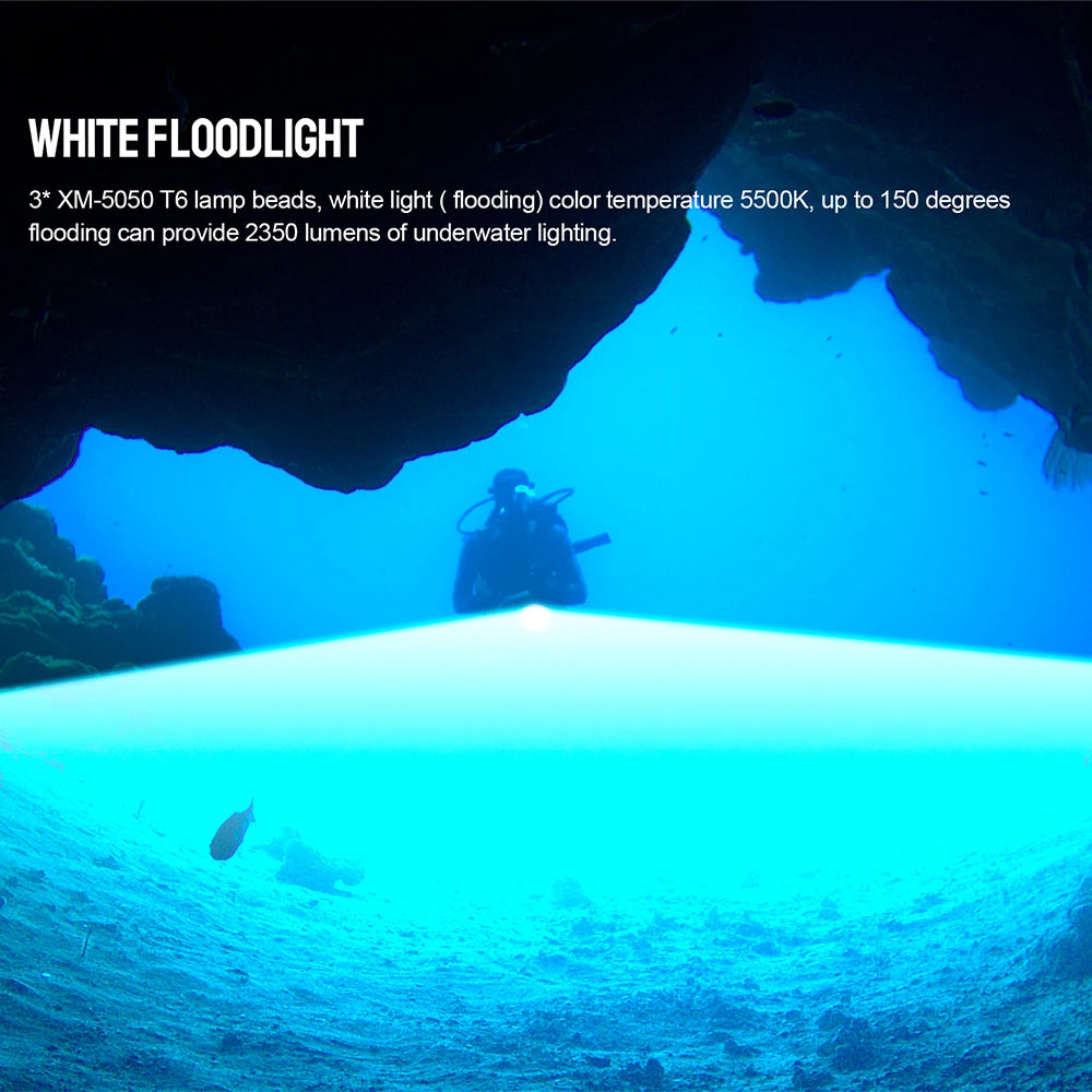 TrustFire 2350 Lumen Rechargeable LED Diving Flashlight For Scuba Photography