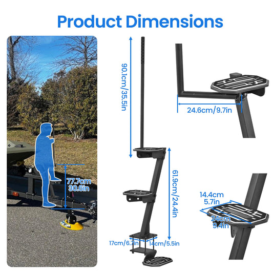 Heavy Duty Steel Boat Trailer Step with Handrail 500 lbs
