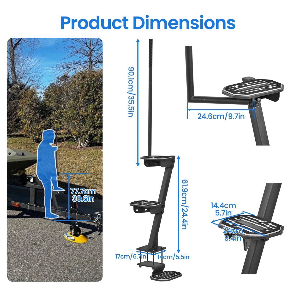 Heavy Duty Steel Boat Trailer Steps With Adjustable Handrail