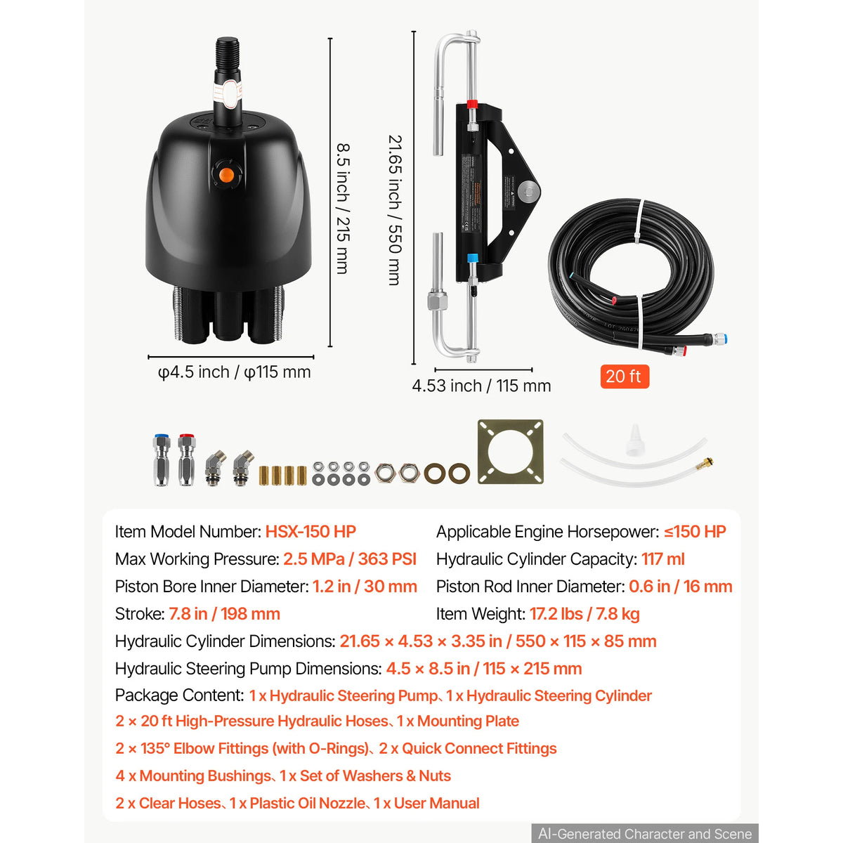 SucceBuy Marine Hydraulic Steering Kit With Helm Pump And Hoses