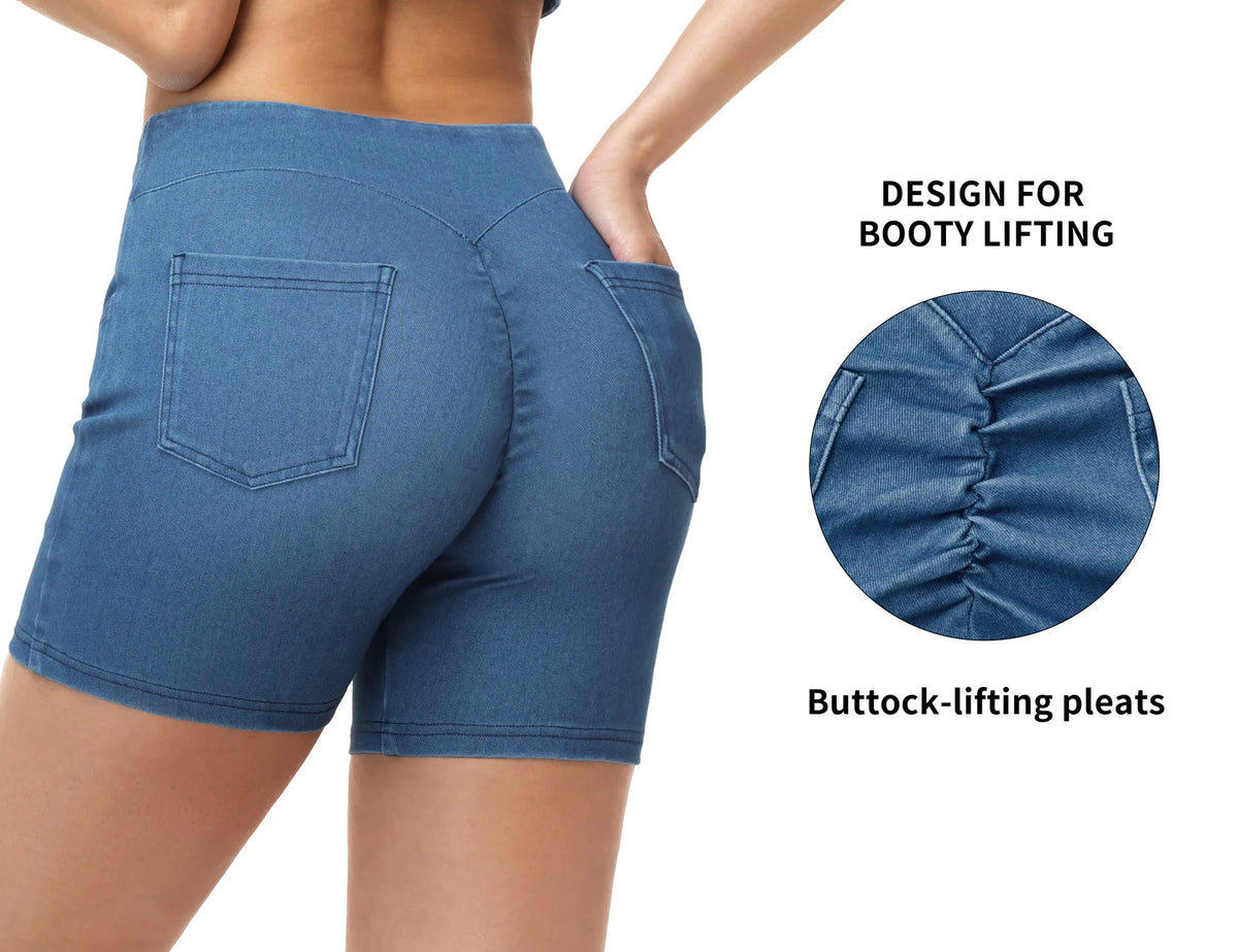 The Gym People Womens High Waisted Cotton Stretch Denim Shorts