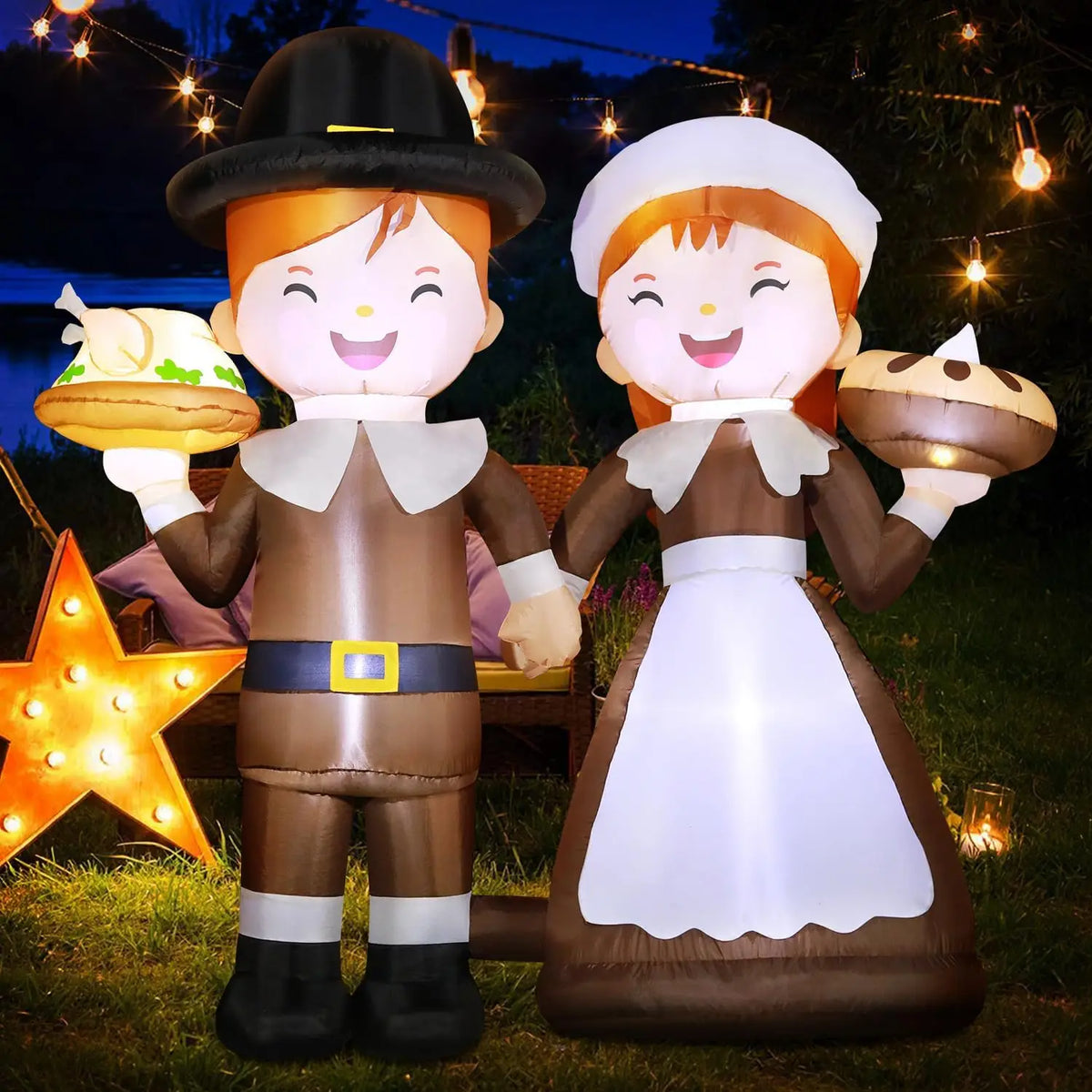 Shxi Led Lighted Inflatable Pilgrim Boy And Girl Holiday Decoration