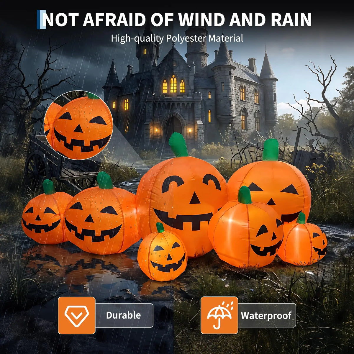 HiMiss Halloween Inflatable Pumpkin Patch With LED Outdoor Yard Decor