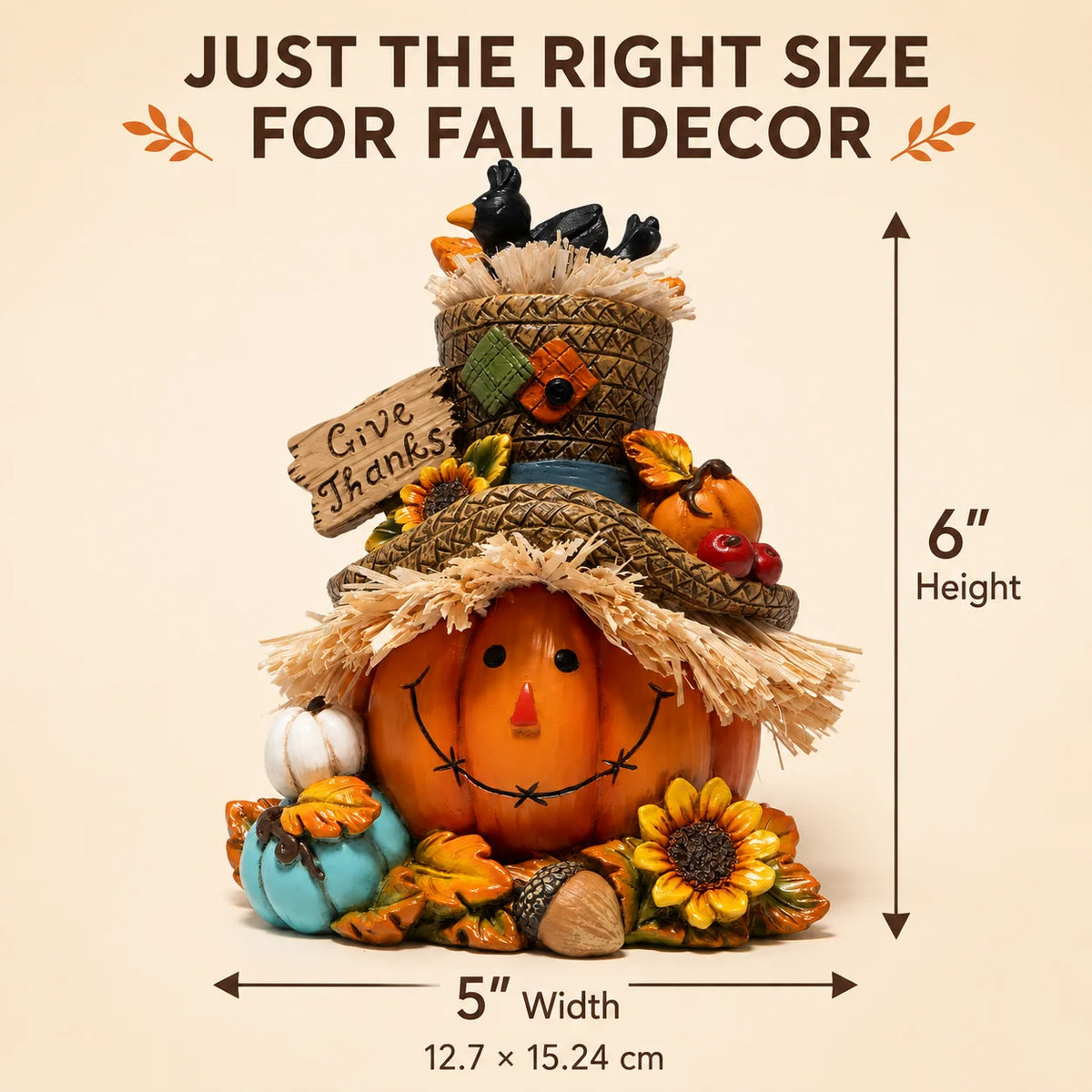 Hodao Resin Thanksgiving Scarecrow Figurine With Give Thanks Sign