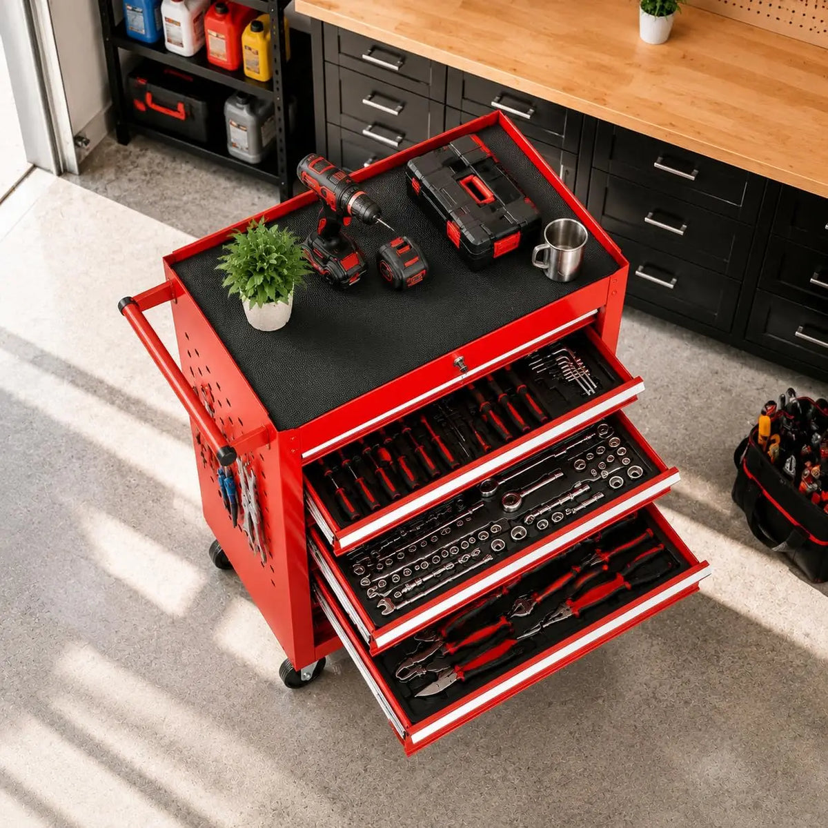 Tacleekii Rolling Steel Five Drawer Tool Chest With Secure Lock