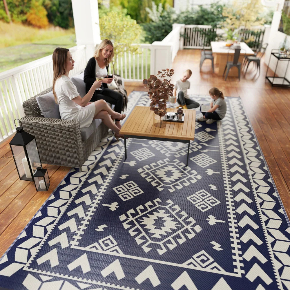 Reversible Outdoor Patio Rug Waterproof Fade Resistant Polypropylene