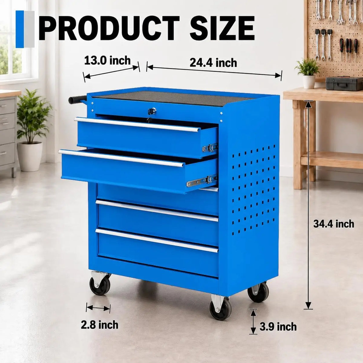 Tacleekii Rolling Steel Five Drawer Tool Chest With Secure Lock