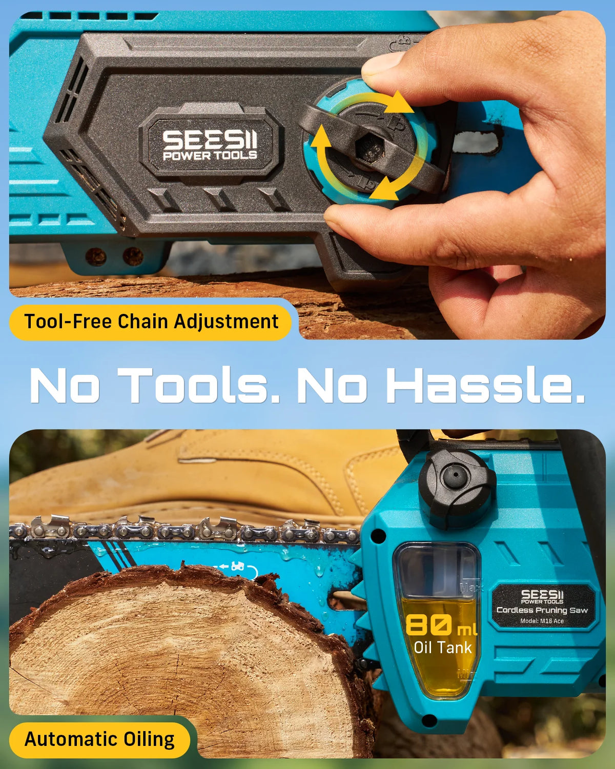 Seesii 40V Brushless Chainsaw With Automatic Oiler Electric Saw