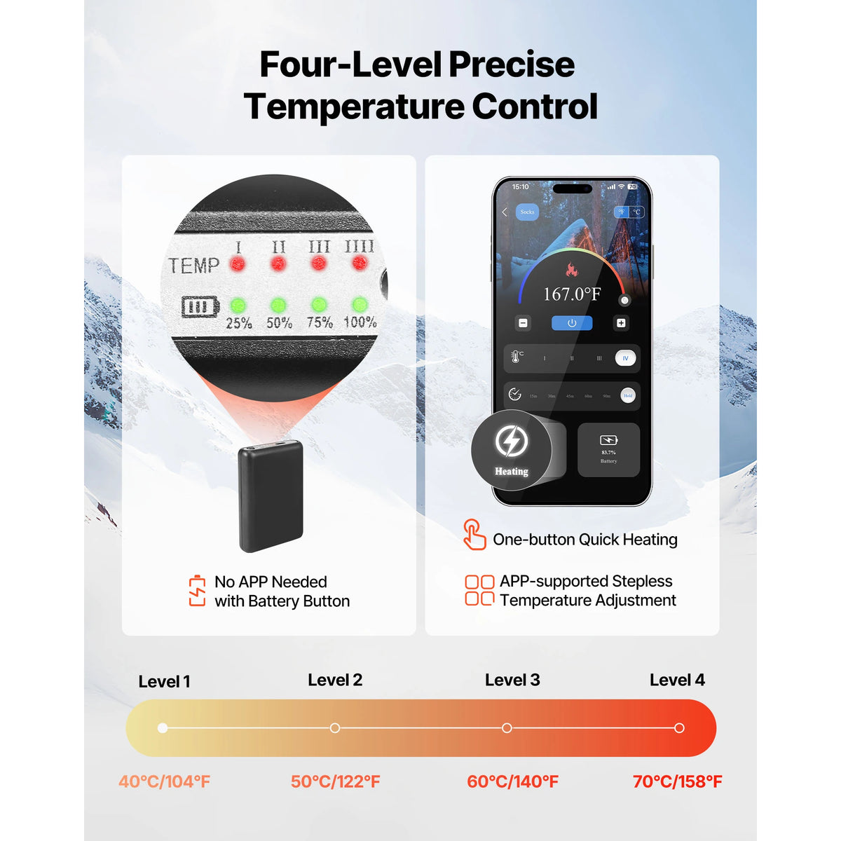 SucceBuy Heated Socks 5000mAh Rechargeable 4 Heating Levels