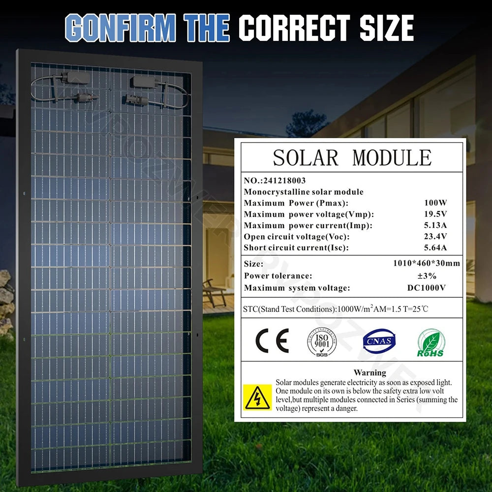 Rvpozwer 100W High Efficiency Bifacial Monocrystalline Solar Panel Module