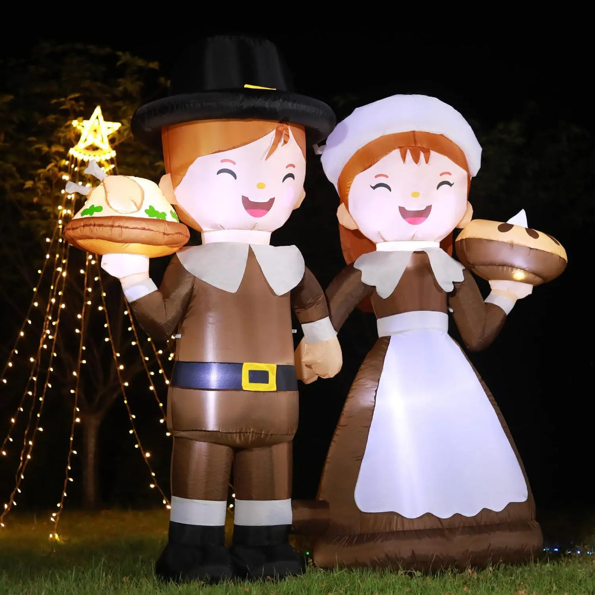 Shxi Led Lighted Inflatable Pilgrim Boy And Girl Holiday Decoration