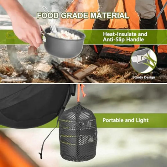 Nonstick Stainless Steel Camping Cookware Set With Foldable Utensils