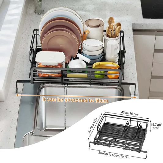 EliteZ Stainless Steel Extendable Dish Rack With Drainboard