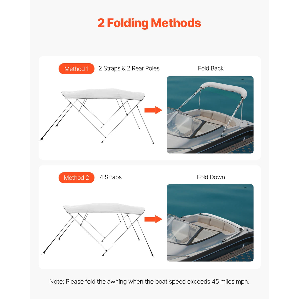 SucceBuy 4 Bow Boat Bimini Top With Aluminum Frame Canopy