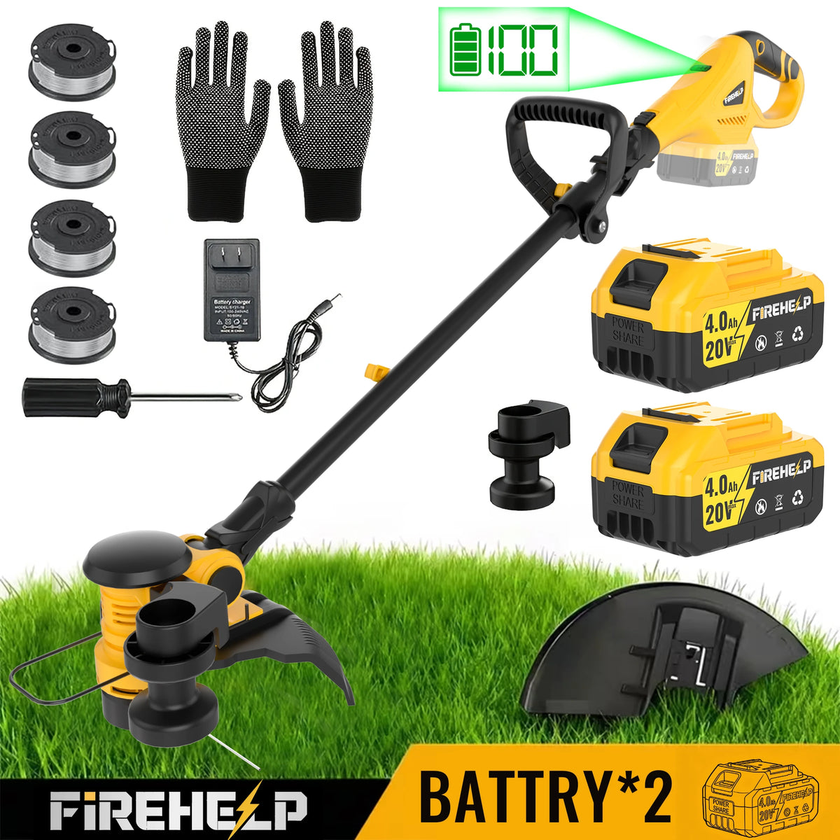 Firehelp 20V Cordless Lawn Mower And String Trimmer Combo