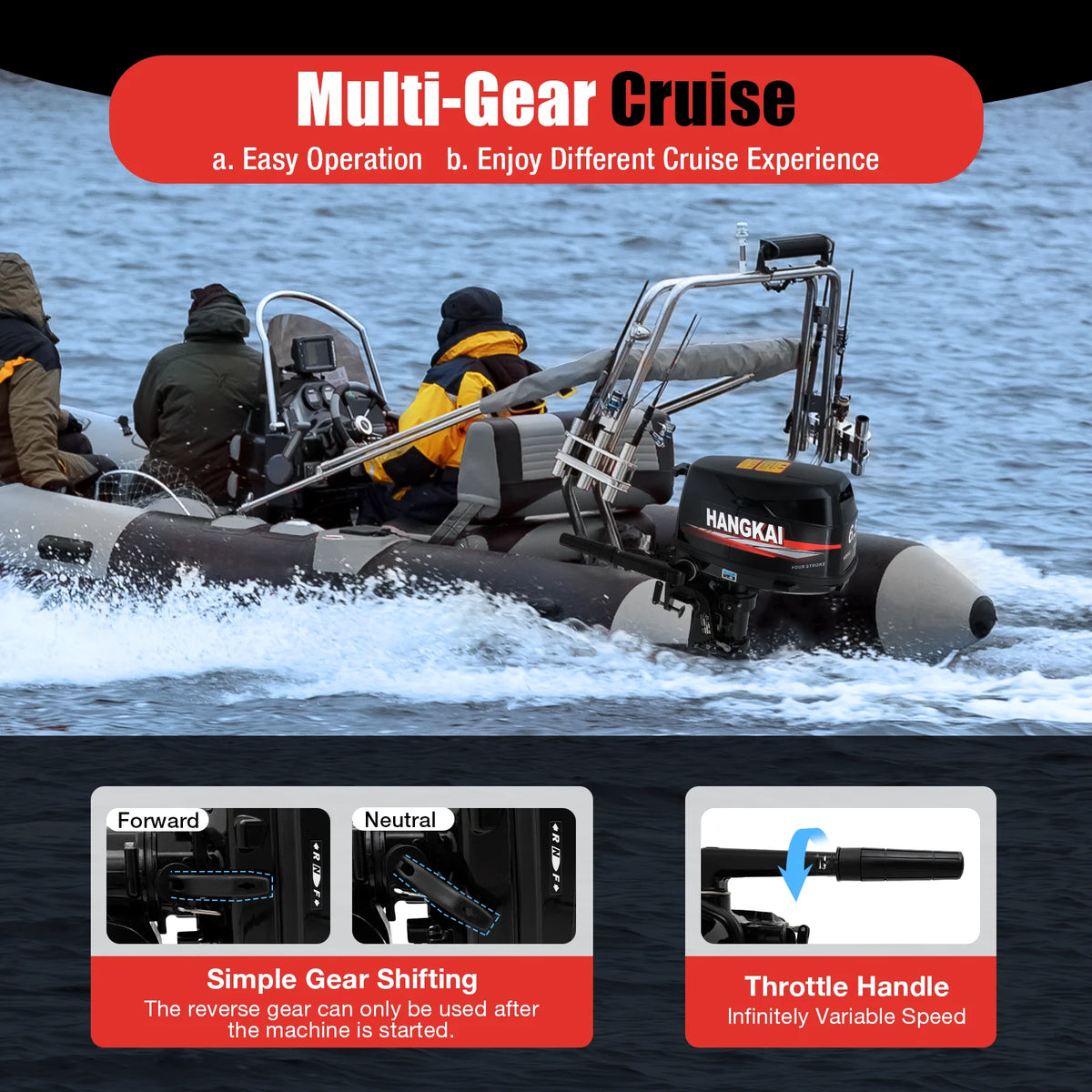 Bymaocar 6.5 Horsepower Gasoline Four Stroke Outboard Motor Short Shaft