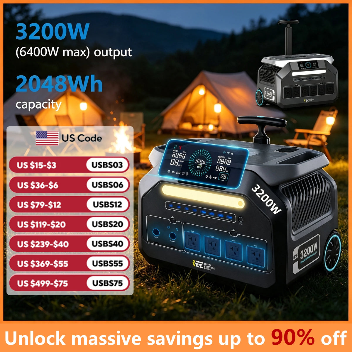 IEE P3200 3200W Portable Power Station LiFePO4 Solar Generator