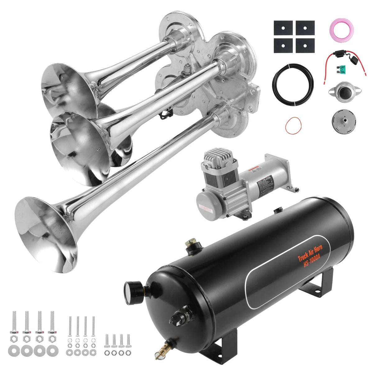 Four Trumpet Air Horn Kit With Compressor And Storage Tank