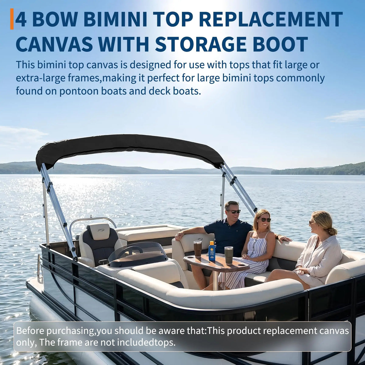Marine Grade Four Bow Bimini Top Replacement Cover With Curtains
