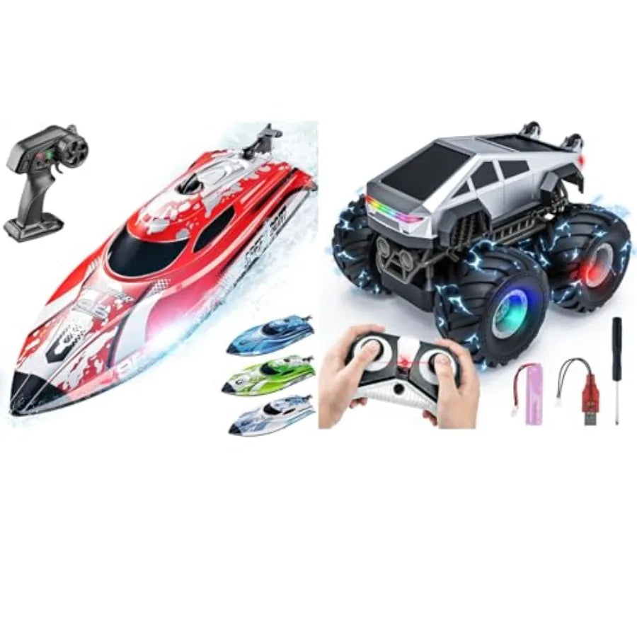 Remote Control Boat Toy Featuring Cyber Truck Design And Motors