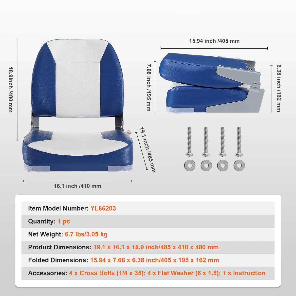 SucceBuy Folding Boat Captain Seat With Thickened Sponge Padding