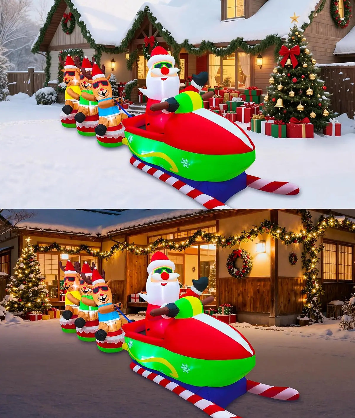 SHXI Christmas Inflatable Santa Claus Sleigh And Reindeer Display