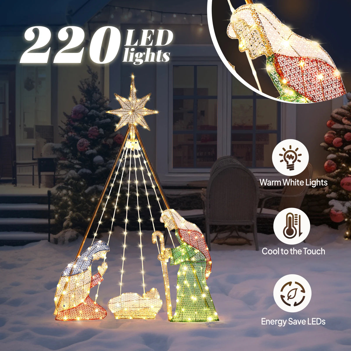 Lighted Nativity Scene Christmas Yard Sign With String Lights