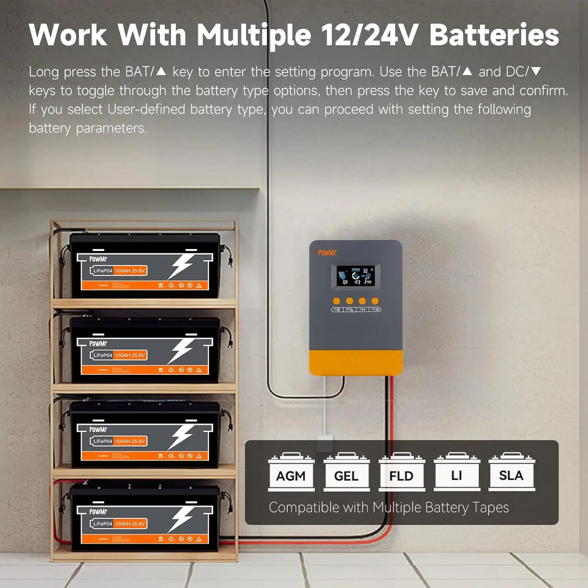 PowMr MPPT Solar Charge Controller Supports 12V And 24V Batteries