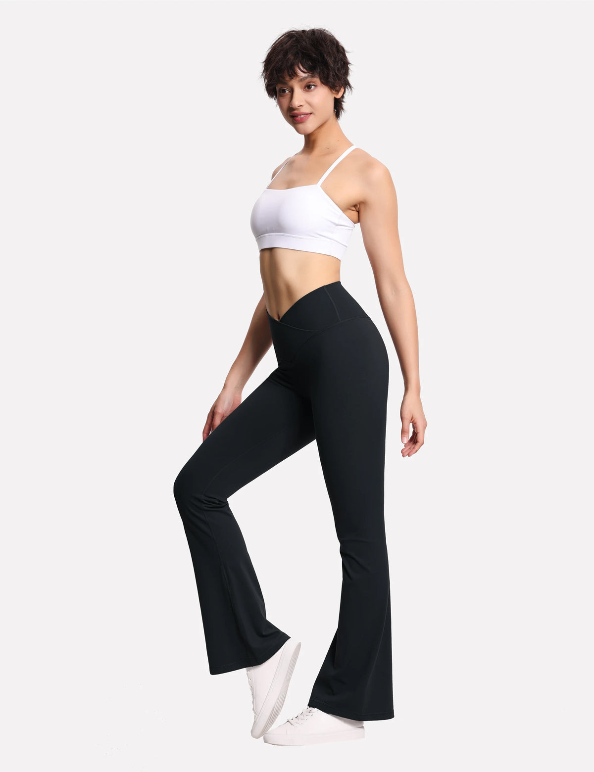 The Gym People Crossover High Waisted Flare Yoga Pants