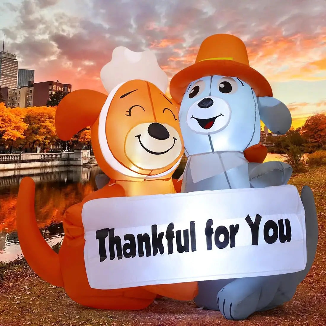 SHXI Thanksgiving Inflatable Dog Duo Led Yard Decor Sign