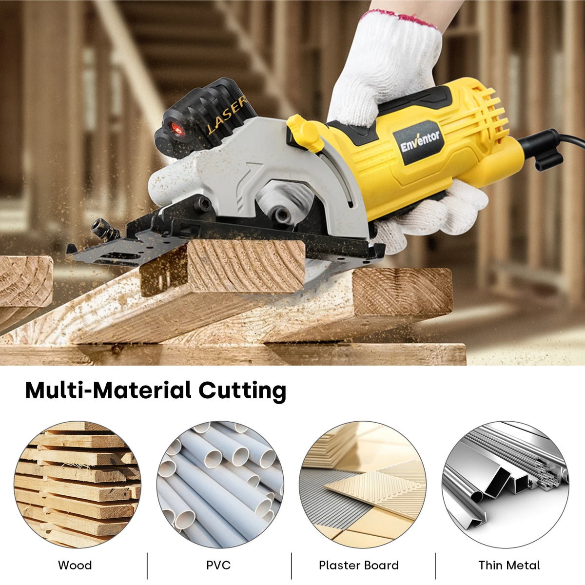 Enventor Mini Circular Saw 580W 4000RPM For Wood 3 Blades