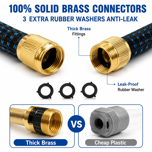 Expandable Flexible Garden Water Hose With Brass Fittings And Nozzle