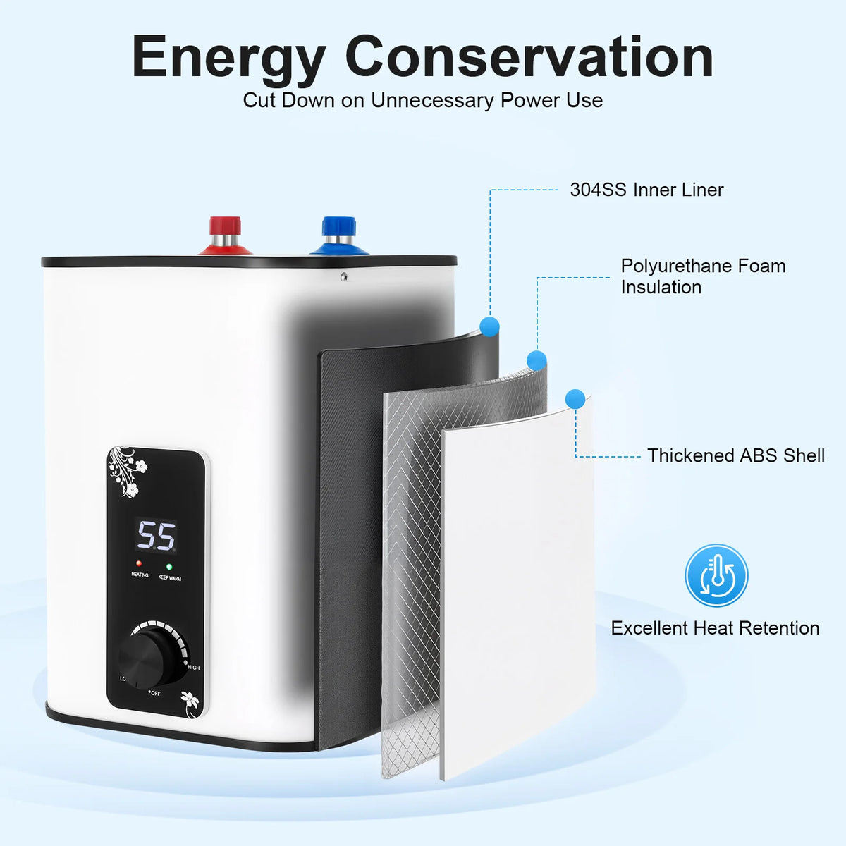 Instant Hot Water Heater 1500W, 8L Electric Mini Tank Water Heater 1500W with Temp Control 32-149°F for Kitchen Bathroom RV
