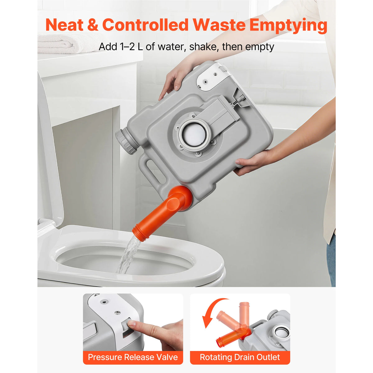 Dual Flush Portable Toilet With Detachable Tank And Travel Bag