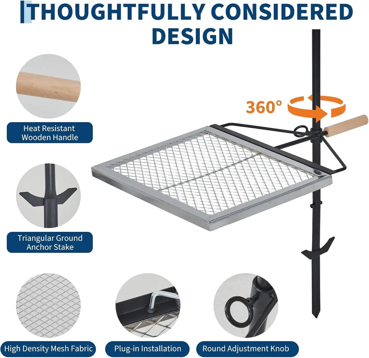 Tacleekii Swivel Campfire Grill Adjustable Diamond Mesh Cooking Grid Bag