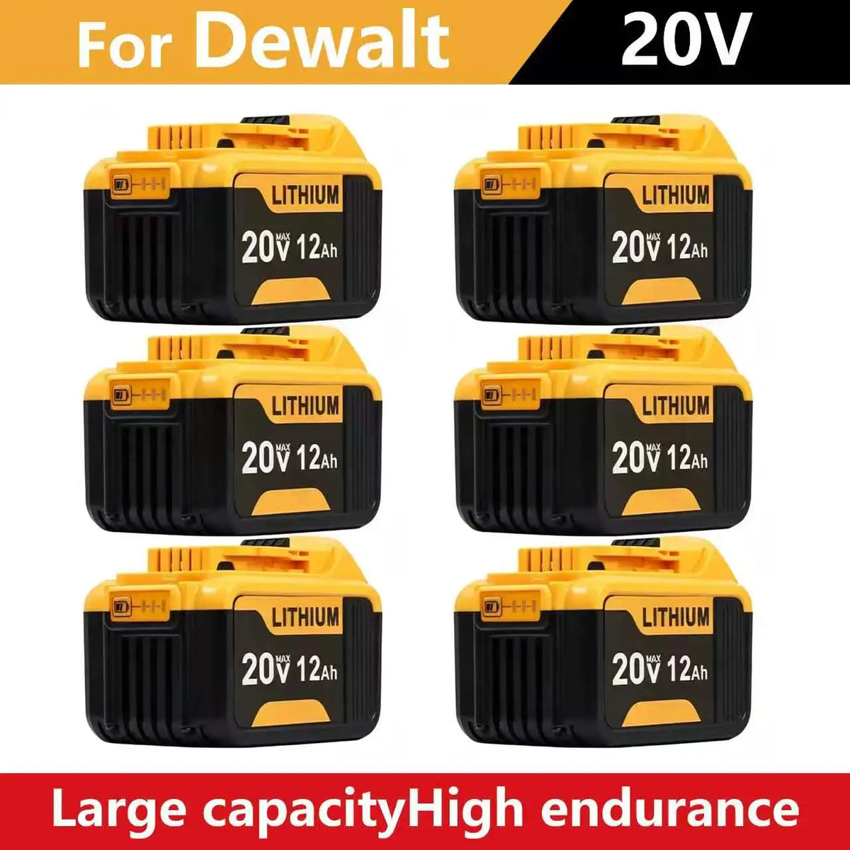 Six Pack 12Ah 20V Replacement Battery For DeWalt Power Tools