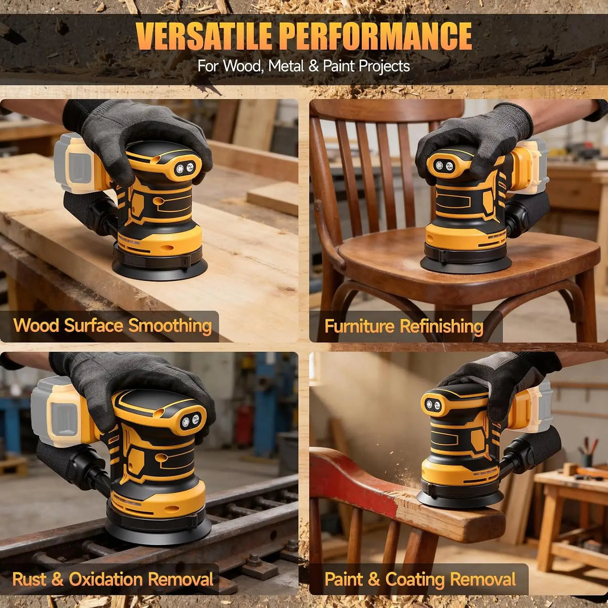 Cordless Brushless Orbital Sander With Variable Speeds And Dust Bag