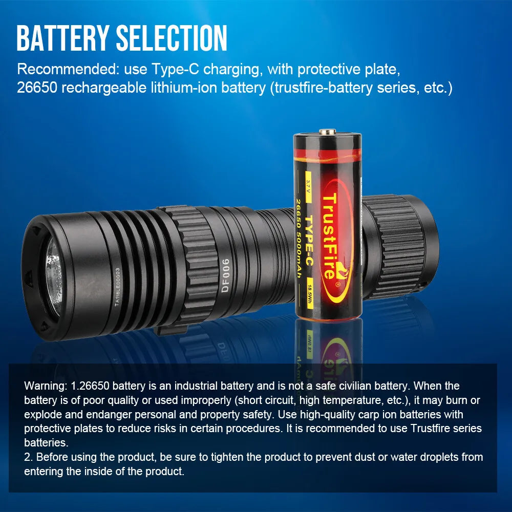 TrustFire 2300 Lumen Waterproof Rechargeable LED Scuba Diving Flashlight