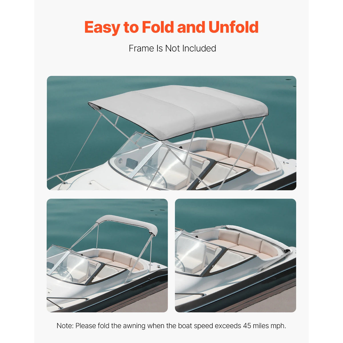 VEVOR 4 Bow Bimini Top Replacement Cover Awning Frameless
