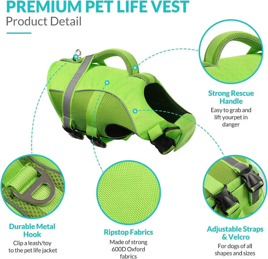 High Buoyancy Dog Life Jacket With Ergonomic Rescue Handle