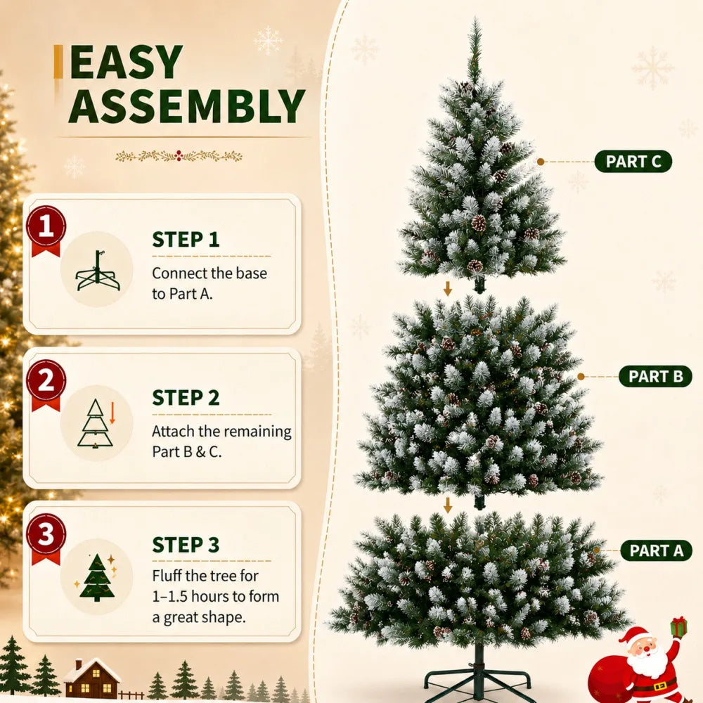 Anixol Pre Lit Flocked Artificial Christmas Tree With Led Lights