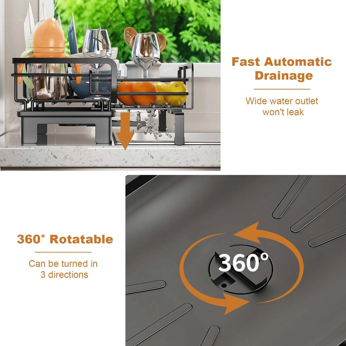 EliteZ Stainless Steel Extendable Dish Rack With Drainboard