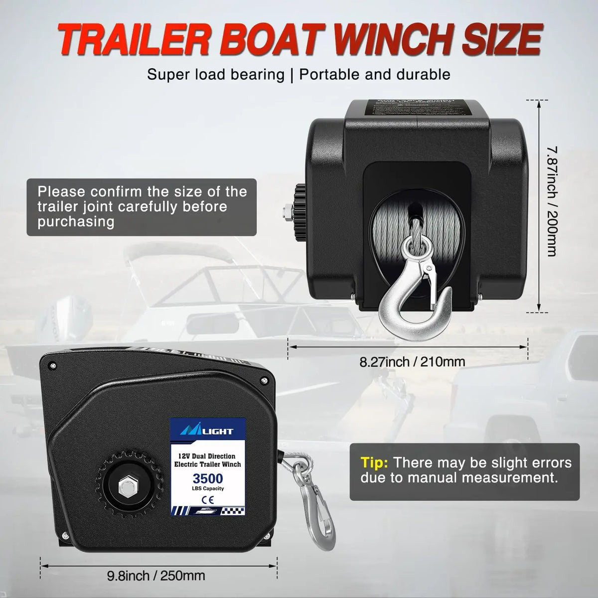 Portable Electric Boat Trailer Winch With Remote And Manual Mode