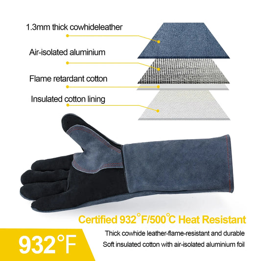 Heavy Duty Leather Welding Gloves Heat Resistant For Grill Work