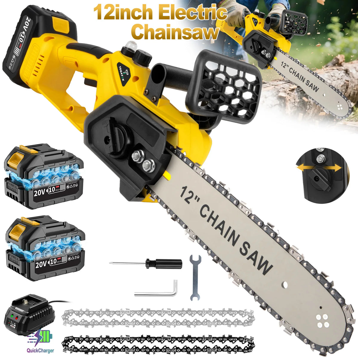 Tegatok Brushless Cordless Electric Chainsaw With Dual Batteries Included