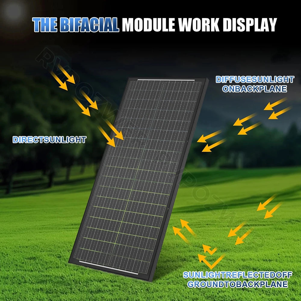 Rvpozwer 100W High Efficiency Bifacial Monocrystalline Solar Panel Module
