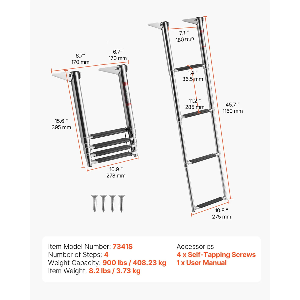 SucceBuy Telescoping Stainless Steel Boat Ladder For Yacht