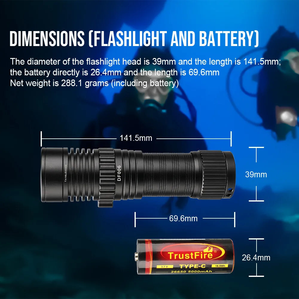 TrustFire 2300 Lumen Waterproof Rechargeable LED Scuba Diving Flashlight