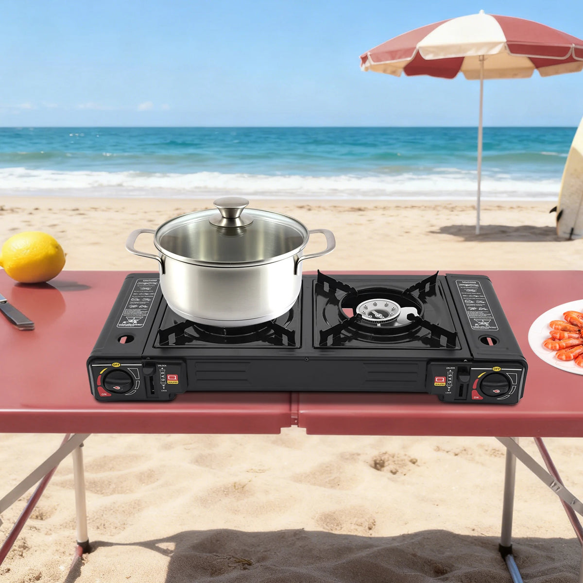 Portable Dual Burner Camping Stove With Auto Ignition Case